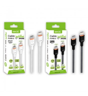 Gen-x cable nylon carga rápida móvil tipo c a iphone 27w 1.2m 3a ca-1807 - CA-1807