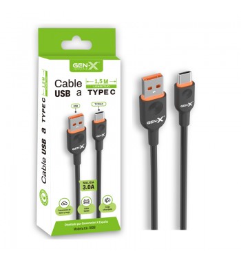 Gen-x cable de carga rápida móvil usb a tipo c 1.5m negro 3a ca-1808 - CA-1808