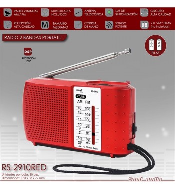 Sami radio am/fm horizontal a pilas 2aa c/auriculares roja rs-2910rj - RS-2910RED