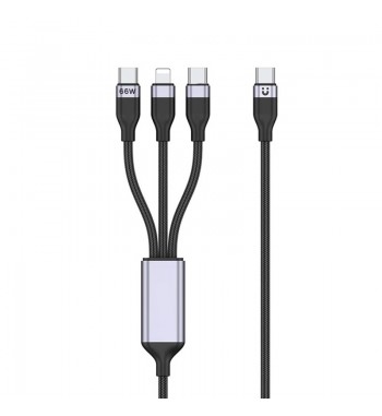 Cable de carga móvil nylon 3en1 tipo c a 2 x tipo-c + 1 lightning 66w 1.2m - FSD1521