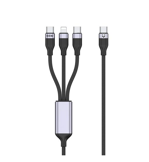 Cable de carga móvil nylon 3en1 tipo c a 2 x tipo-c + 1 lightning 66w 1.2m - FSD1521