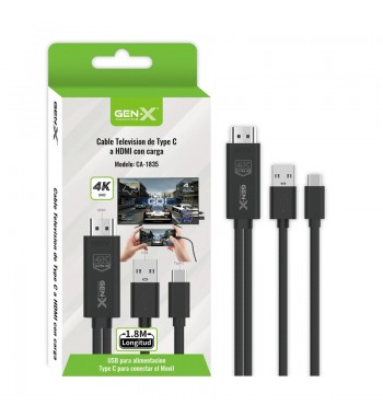 Gen-x cable hdmi a móvil tipo con alimentación 1.8m 4k pug&play ca-1835 - CA-1835