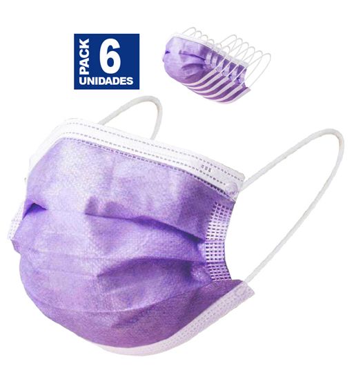 Mascarilla quirúgicas desechables 3 capas pack de 6 morada ms-m - MS-M_B00