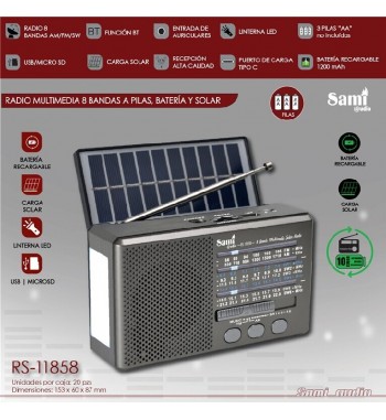 Sami radio multimedia bt pilas recargable solar linterna 8 bandas rs-11858 - RS-11858_1
