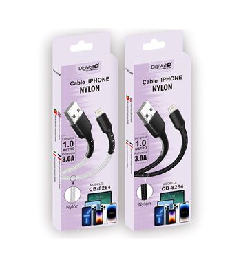 Digivolt cable iphone nylon 2.4a blanco/negro para i5 6 7 cb-8264 - CB-8264