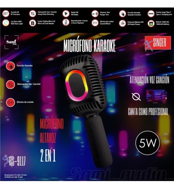 Sami micrófono altavoz karaoke efecto sonido luz rgb recargable rs-9117 - RS-9117_2