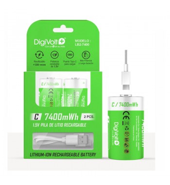 Digivolt pilas r14 recargables 7400 mwh 1.5v tipo c blíster 2 uds. lb2-7400 - LB2-7400