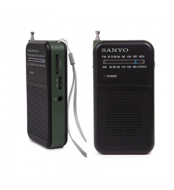 Sanyo radio vertical bolsillo 2 bandas negra y verde am/fm a pilas ks-129 - KS-129